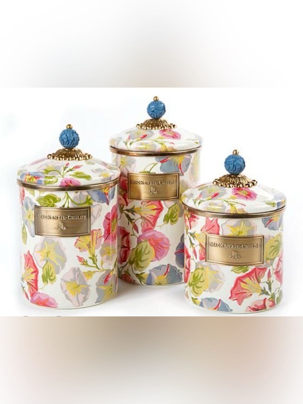 MacKenzie-Childs Morning Glory Set of 3 Canisters